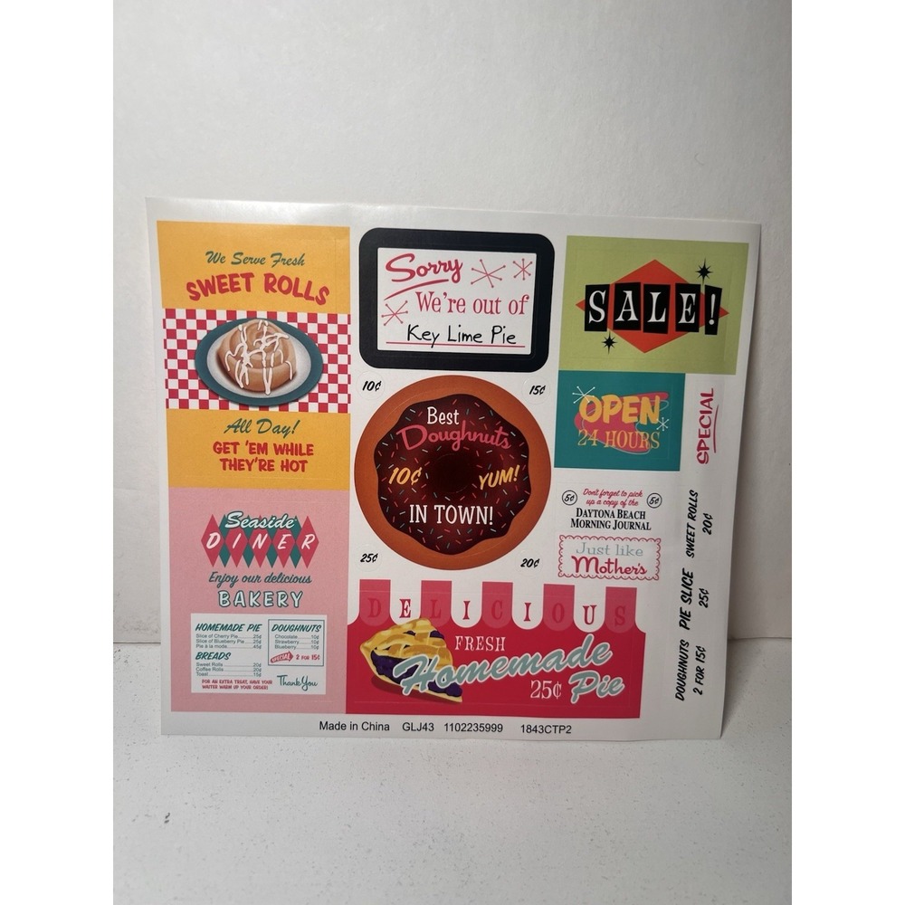 AMERICAN GIRL MARYELLEN's Seaside Diner Bakery Case Set STICKER Sheet